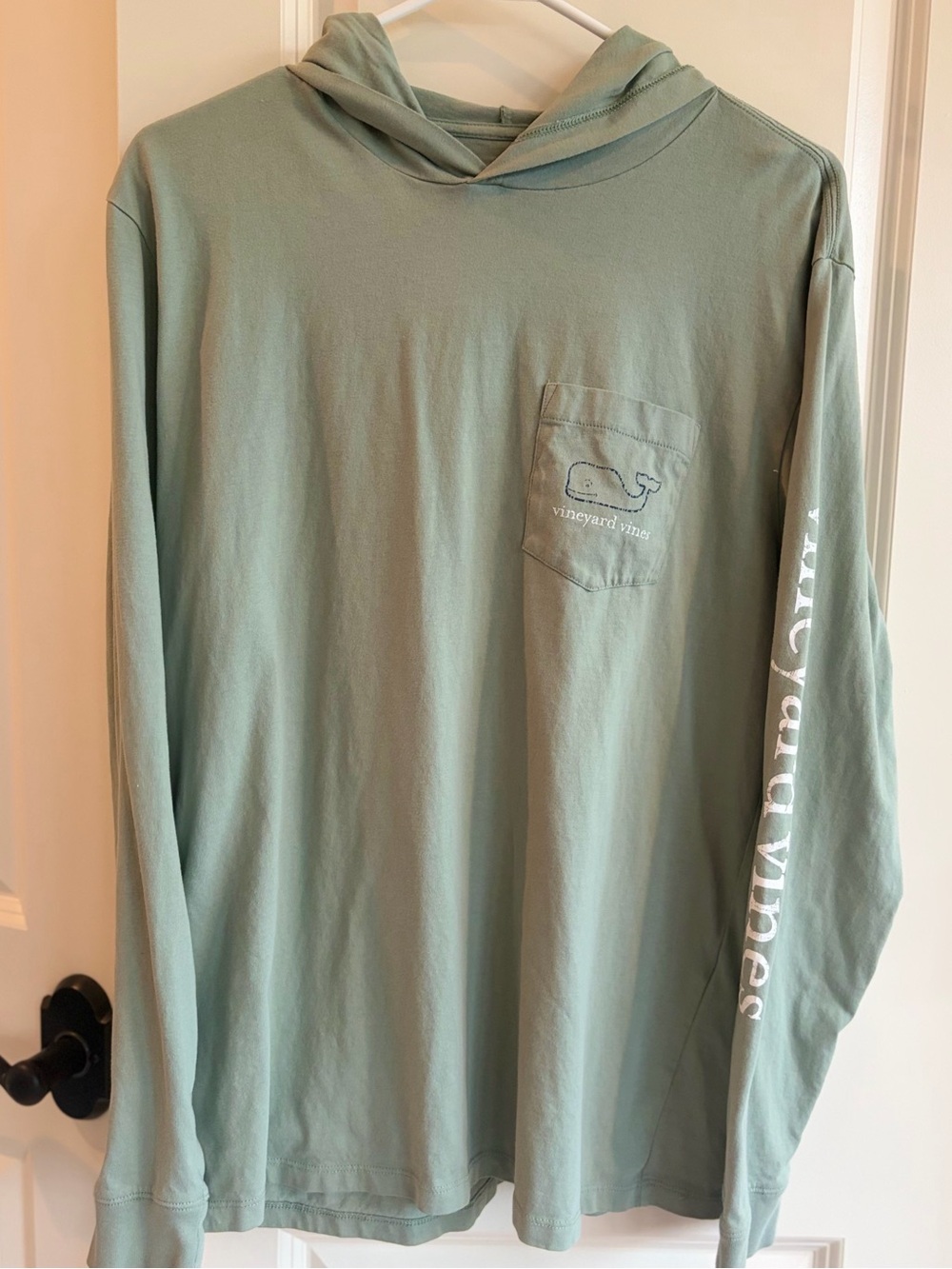 Vineyard Vines Men's Light Sage Olive Hooded Long-Sleeve Pocket Tee Size M